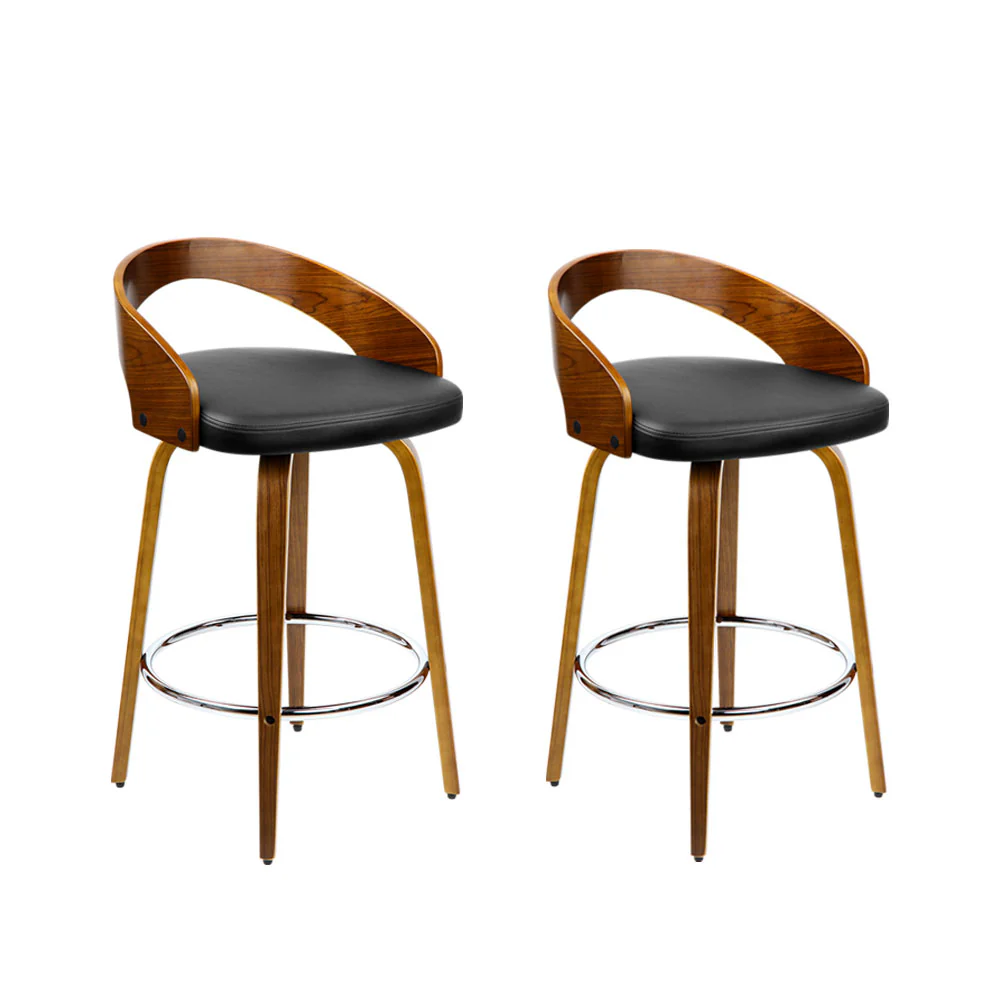 Set of 2 Alicante Walnut Wood Bar Stools - Black & Brown - Nurns