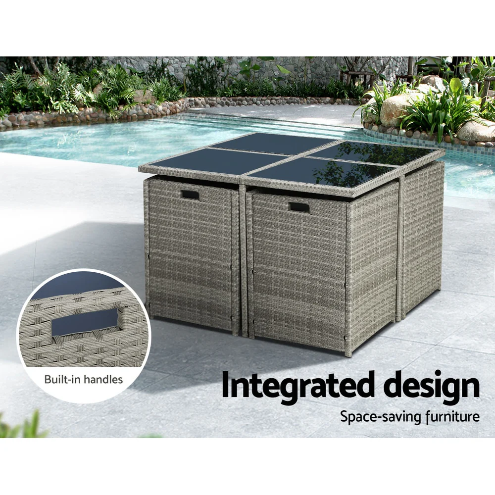 Waltham 8-Seater Table Chairs Patio Lounge Setting Furniture 9-Piece Outdoor Dining Set - Grey - Nurns