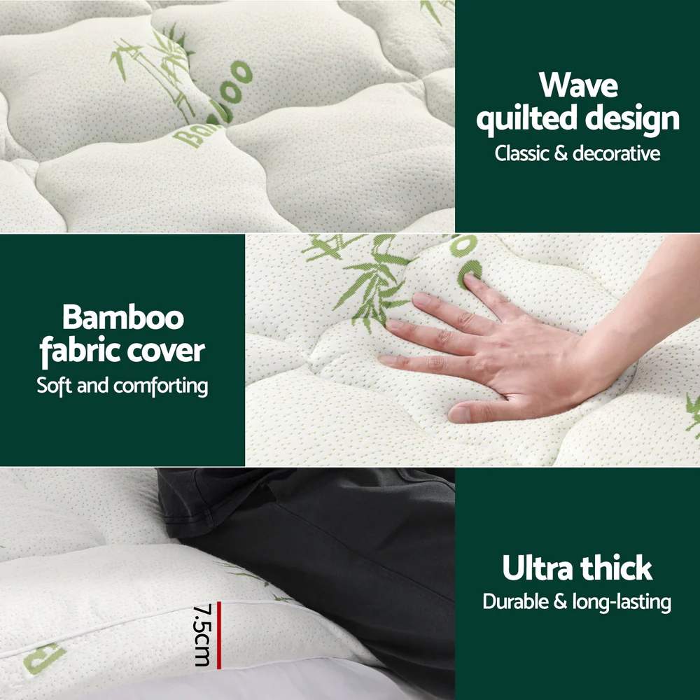 King Giselle Bedding Mattress Topper Pillowtop Bamboo 7.5cm - Nurns
