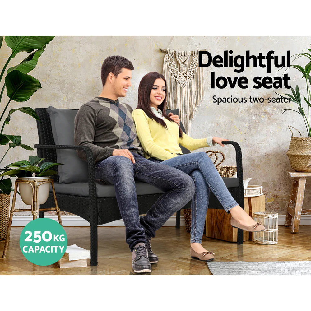 Camborne 4-Seater Furniture Lounge Wicker 4-Piece Outdoor Sofa - Black - Nurns