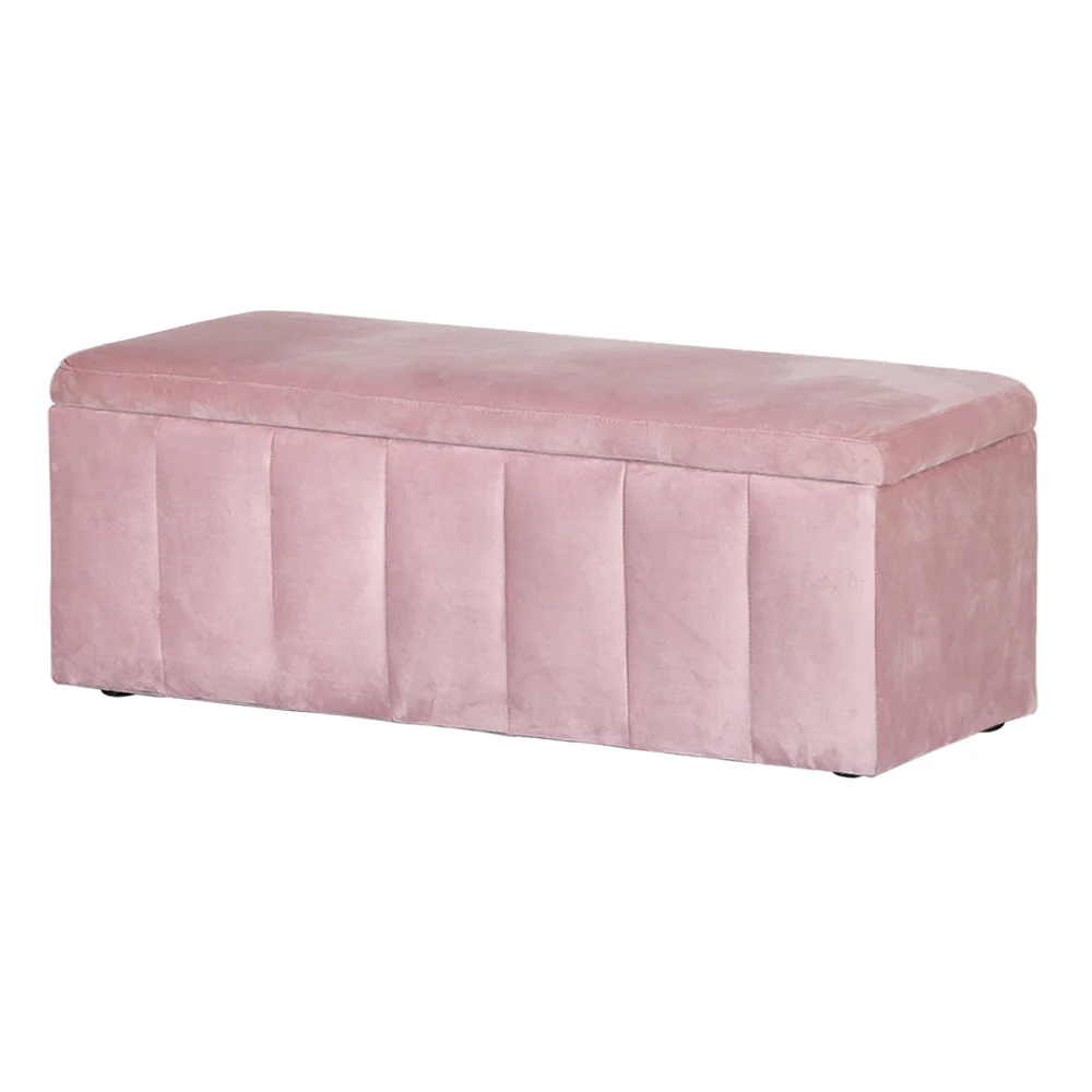 Storage Ottoman Blanket Box 103cm Velvet - Pink - Nurns
