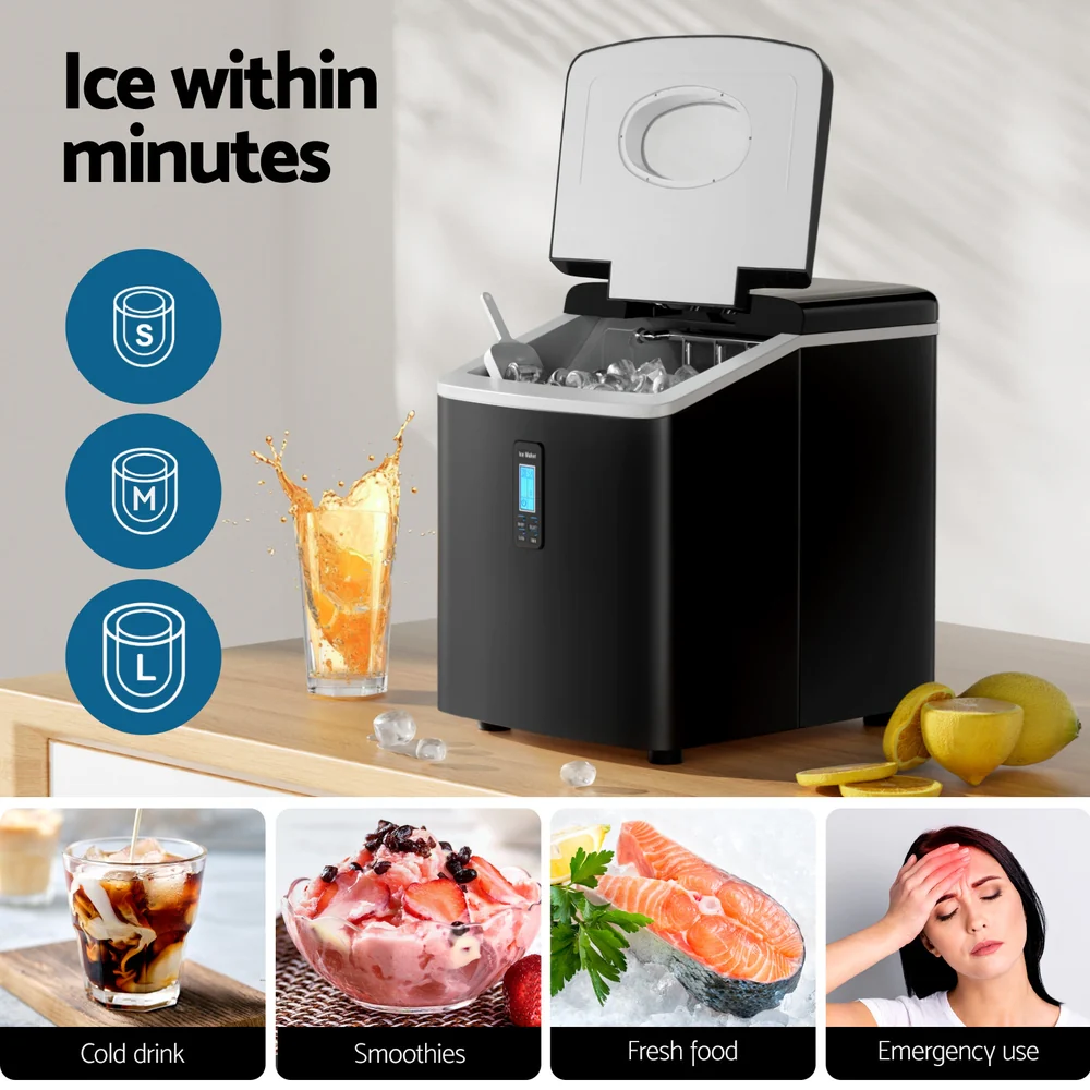Devanti 3.2L Portable Ice Cube Maker Machine Benchtop Counter Black - Nurns