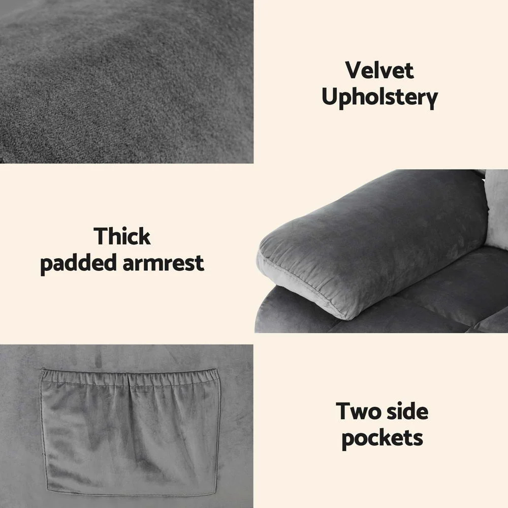 Horus Recliner Chair Electric Massage Chair Velvet Lounge Heated - Grey - Nurns