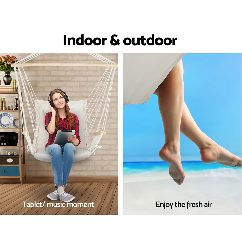 Hammock Chair Hanging with Armrest Camping Hammocks - Cream - Nurns