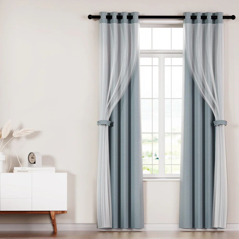 Set of 2 132x242cm Blockout Sheer Curtains Light Grey - Nurns