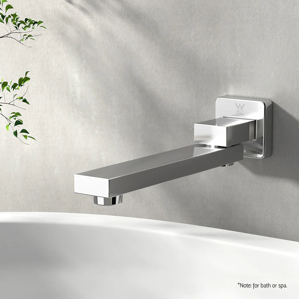 Bathroom Mixer Spout Wall Bath Tap Square Swivel Bathtub Chrome - Nurns