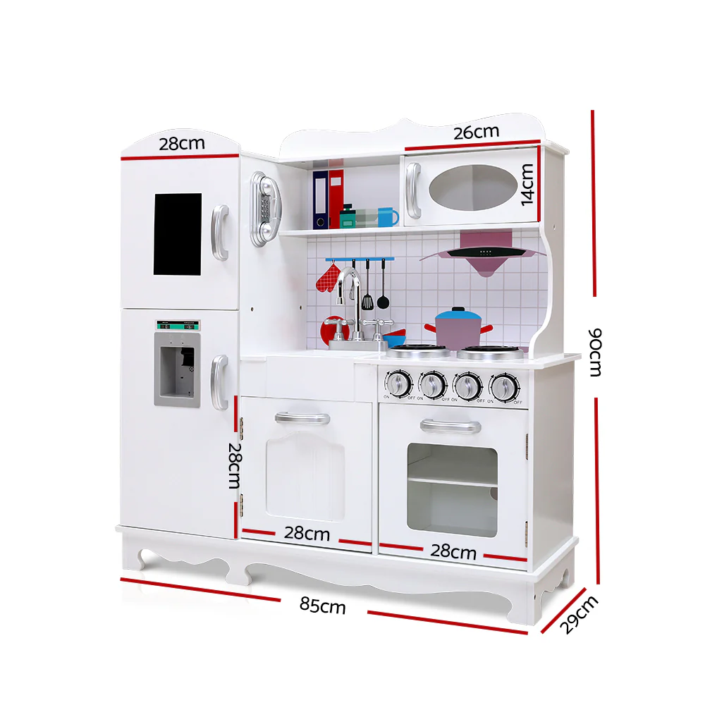 Kids Kitchen Set Pretend Play Food Sets Childrens Utensils Wooden White - Nurns