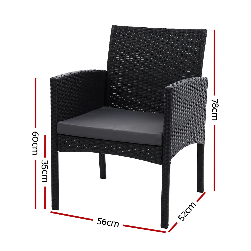 Kenneth Set of 2 Outdoor Dining Chairs Patio Furniture Rattan Lounge Chair XL - Black - Nurns