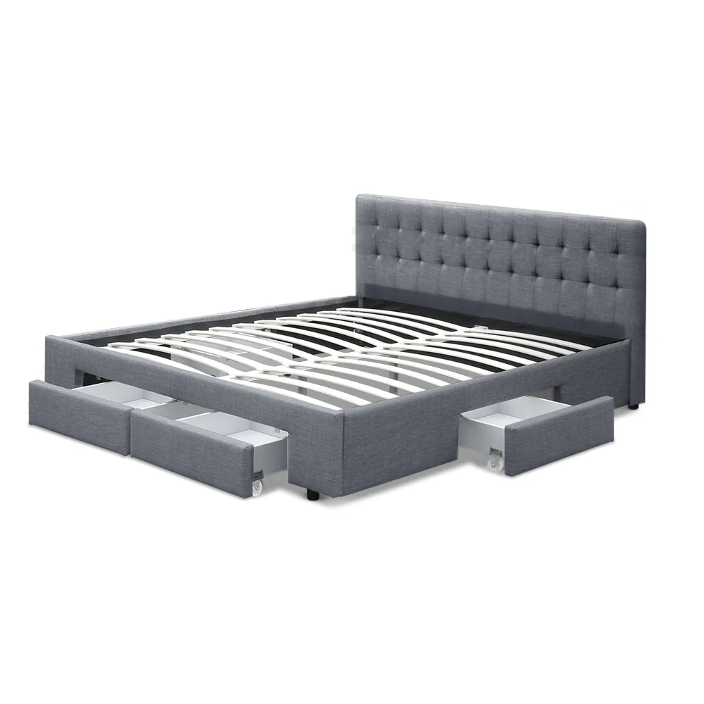 Venice Bed Frame Fabric Storage Drawers - Grey King - Nurns