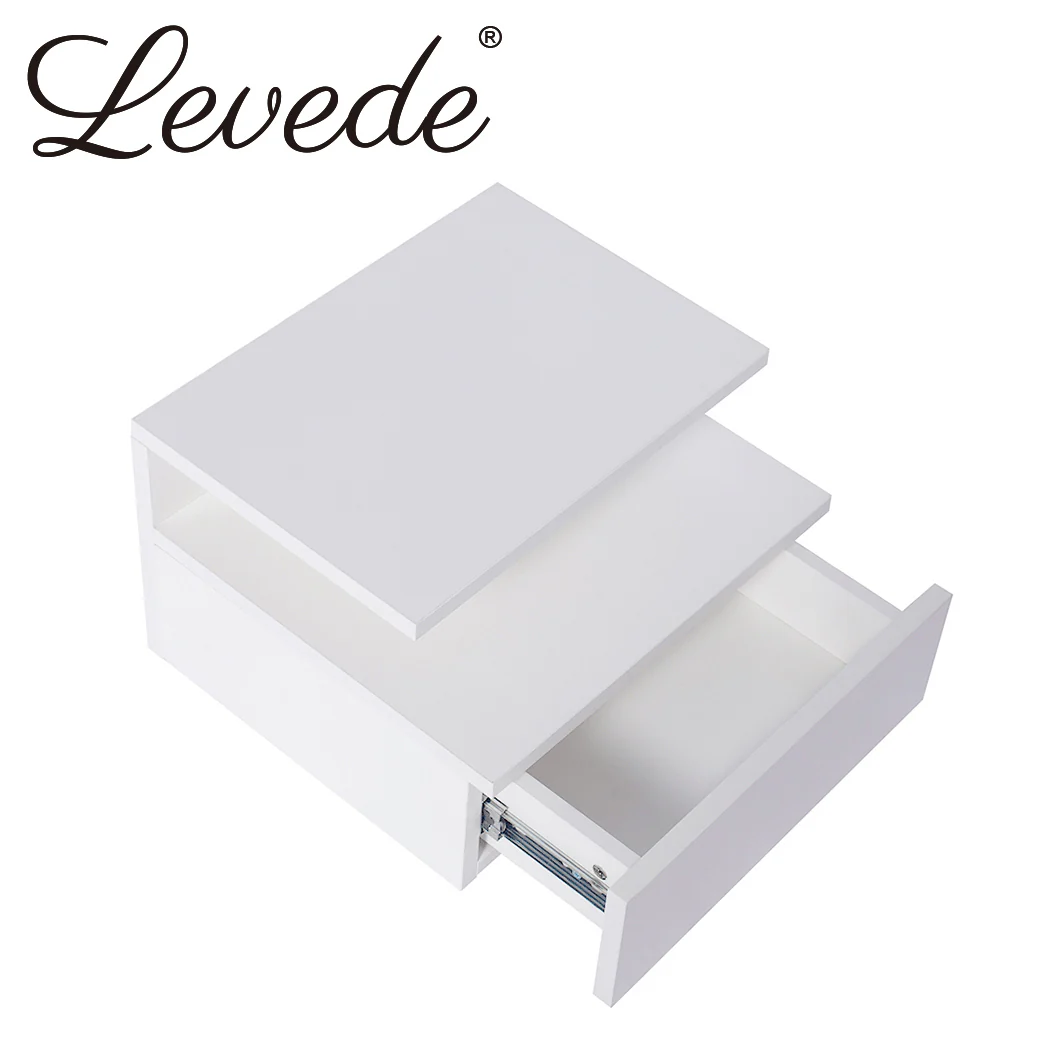 Set of 2 Digby LED Bedside Tables LED Wall Mounted Cabinet Side Table Floating Nightstand X2 - White - Nurns