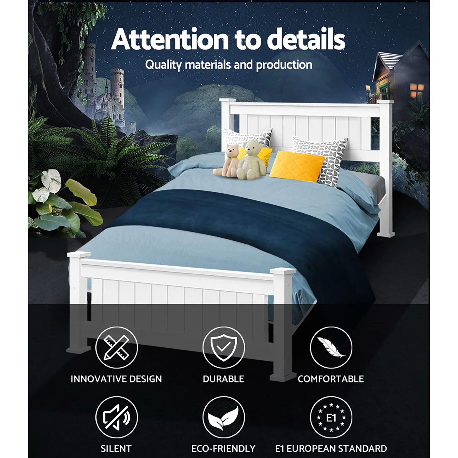 Mystique Wooden Bed Frame no Drawers - White King Single - Nurns