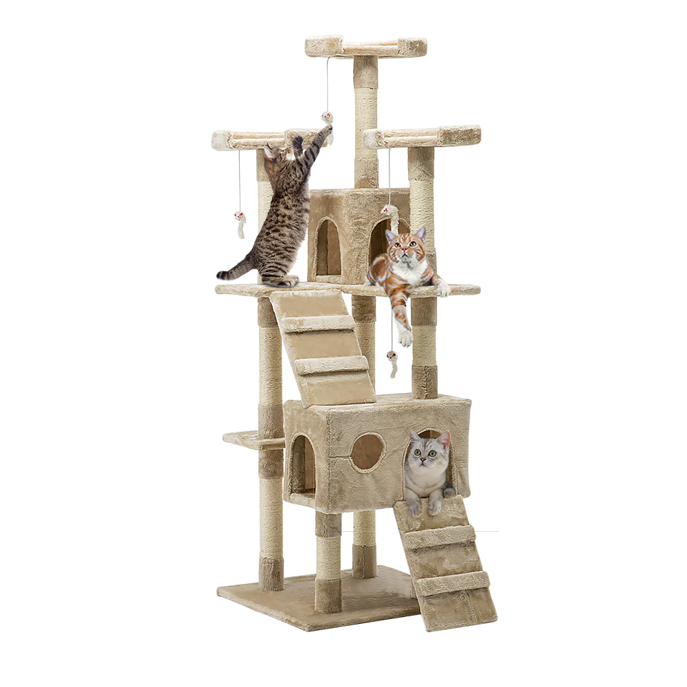 Cat Tree 180cm Trees Scratching Post Scratcher Tower Condo House Furniture Wood - Beige - Nurns