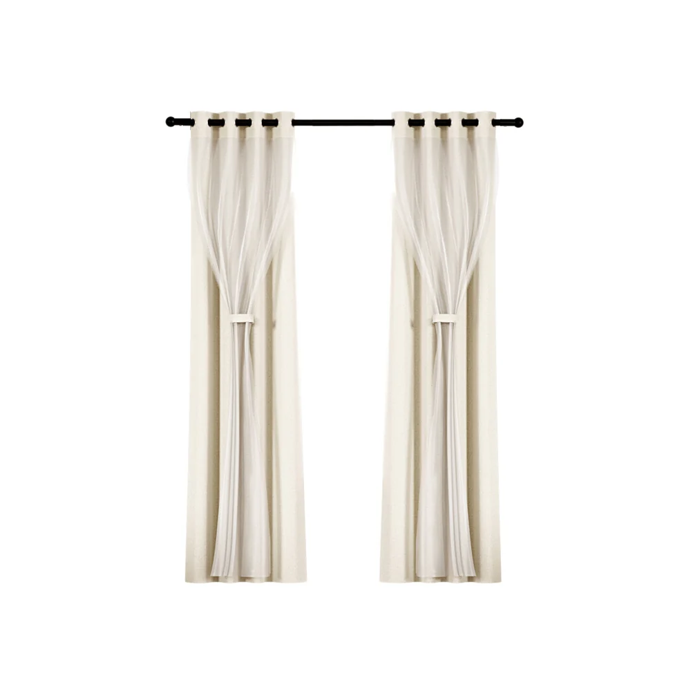 Set of 2 132x274cm Blockout Sheer Curtains Beige - Nurns