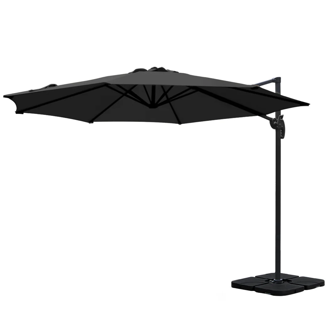 Instahut 3m Outdoor Umbrella w/Base Cantilever Beach Roma 360 Degree Tilt Black - Nurns