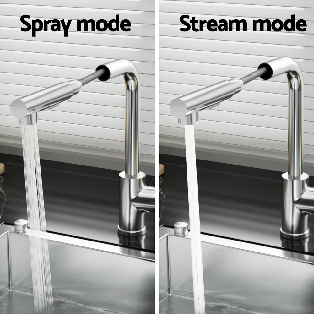 Kitchen Mixer Tap Pull Out Rectangle 2 Mode Sink Basin Faucet Swivel - Chrome - Nurns