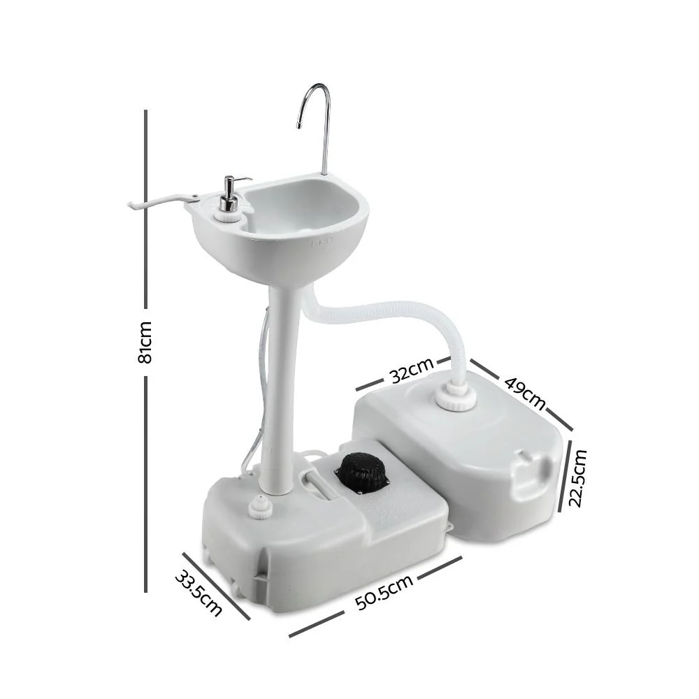 Camping Basin Portable Hand Wash Sink Stand 43L Capacity - Nurns