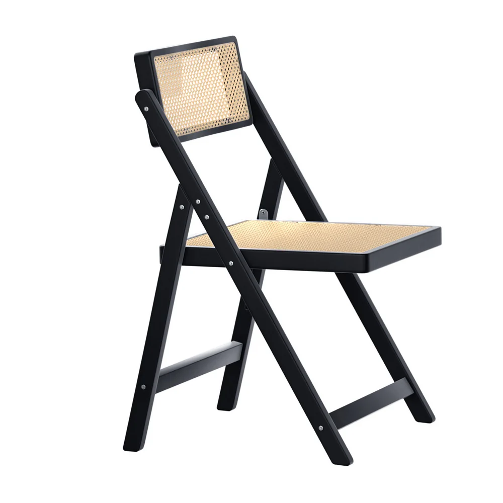 Nancy Dining Chair Wooden Rattan Foldable - Black - Nurns