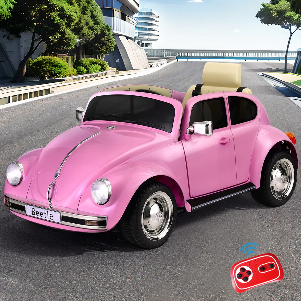 Kids Ride On Car Licensed Volkswagen Beetle Electric Toys Horn Remote 6V - Pink - Nurns