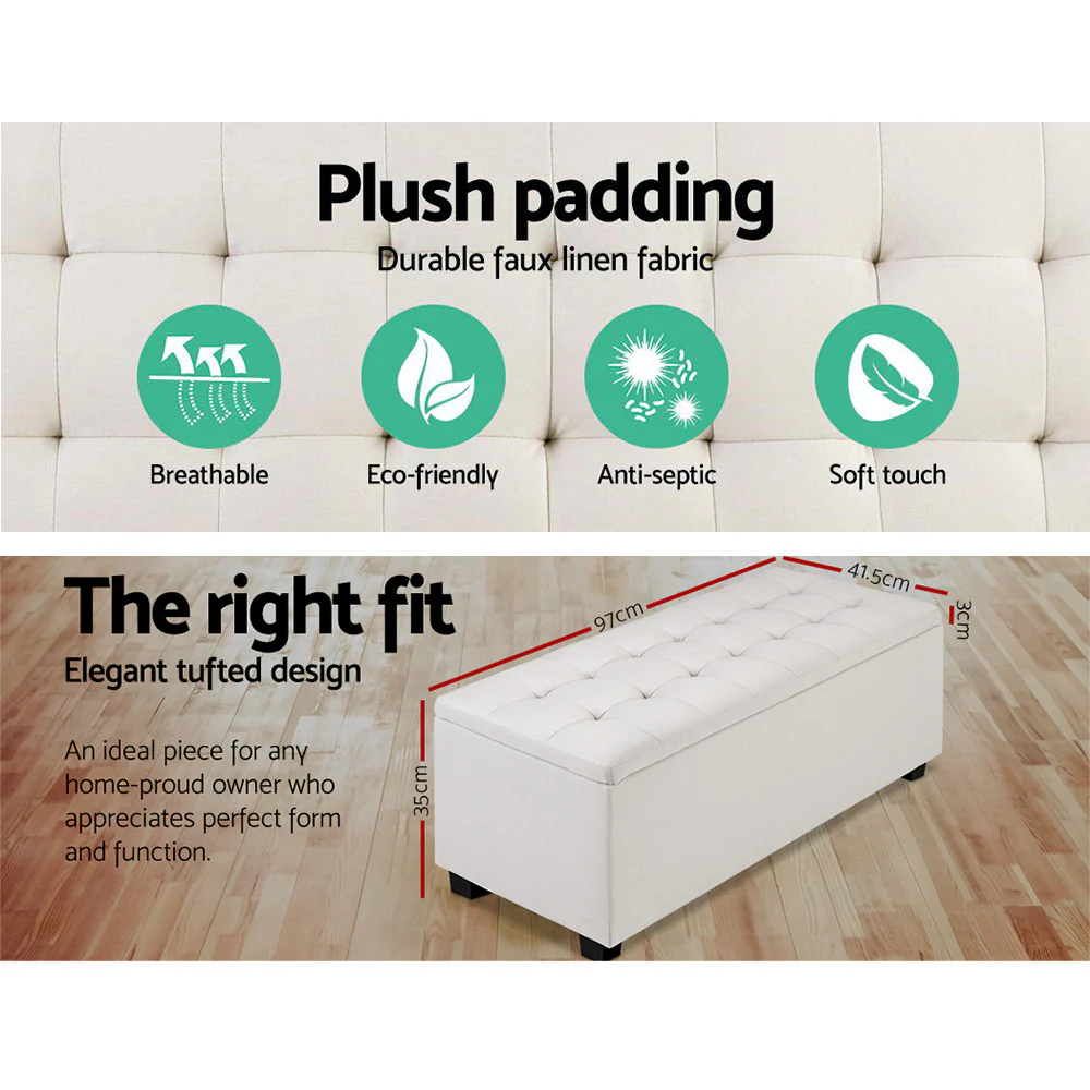 Large Fabric Storage Ottoman - Beige - Nurns