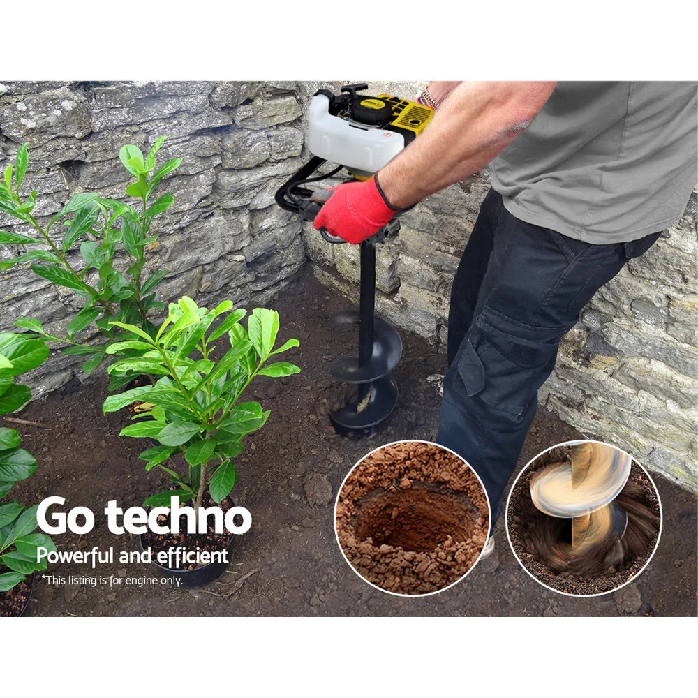 92CC Post Hole Digger Motor Only Petrol Engine Yellow - Nurns