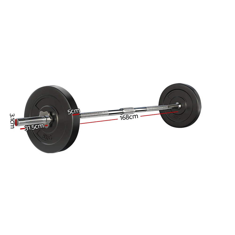 Everfit 18kg Barbell Set Weight Plates Bar Lifting Bench 168cm - Nurns
