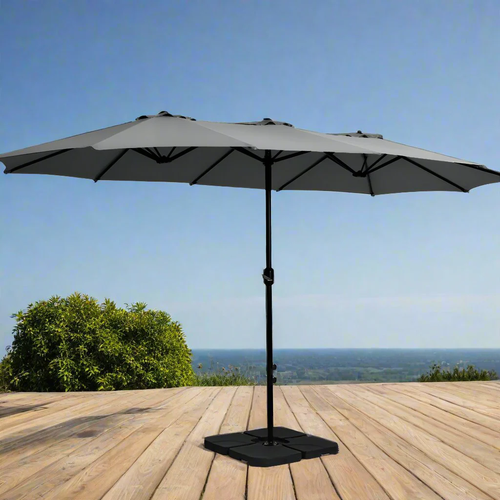 Instahut 4.57m Outdoor Umbrella w/Base Stand Beach Pole Garden Tilt Charcoal - Nurns