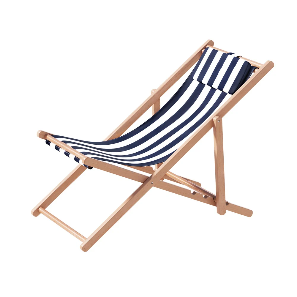 Damien Outdoor Chairs Sun Lounge Deck Beach Chair Folding Wooden Patio Furniture - Blue and White - Nurns