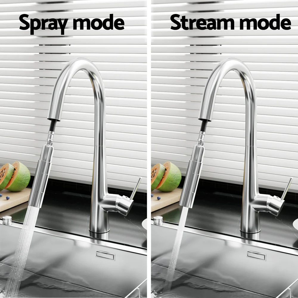 Kitchen Mixer Tap Pull Out Round 2 Mode Sink Basin Faucet Swivel -Chrome - Nurns