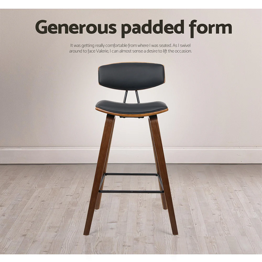 Set of 2 Cosenza PU Leather Circular Footrest Bar Stools - Black - Nurns