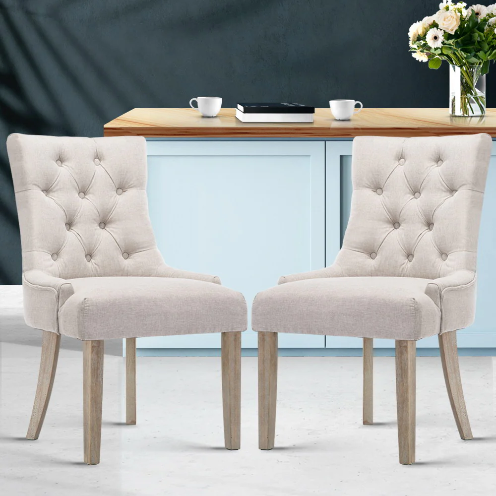 Bristol Set of 2 Dining Chairs Linen French Provincial - Beige - Nurns