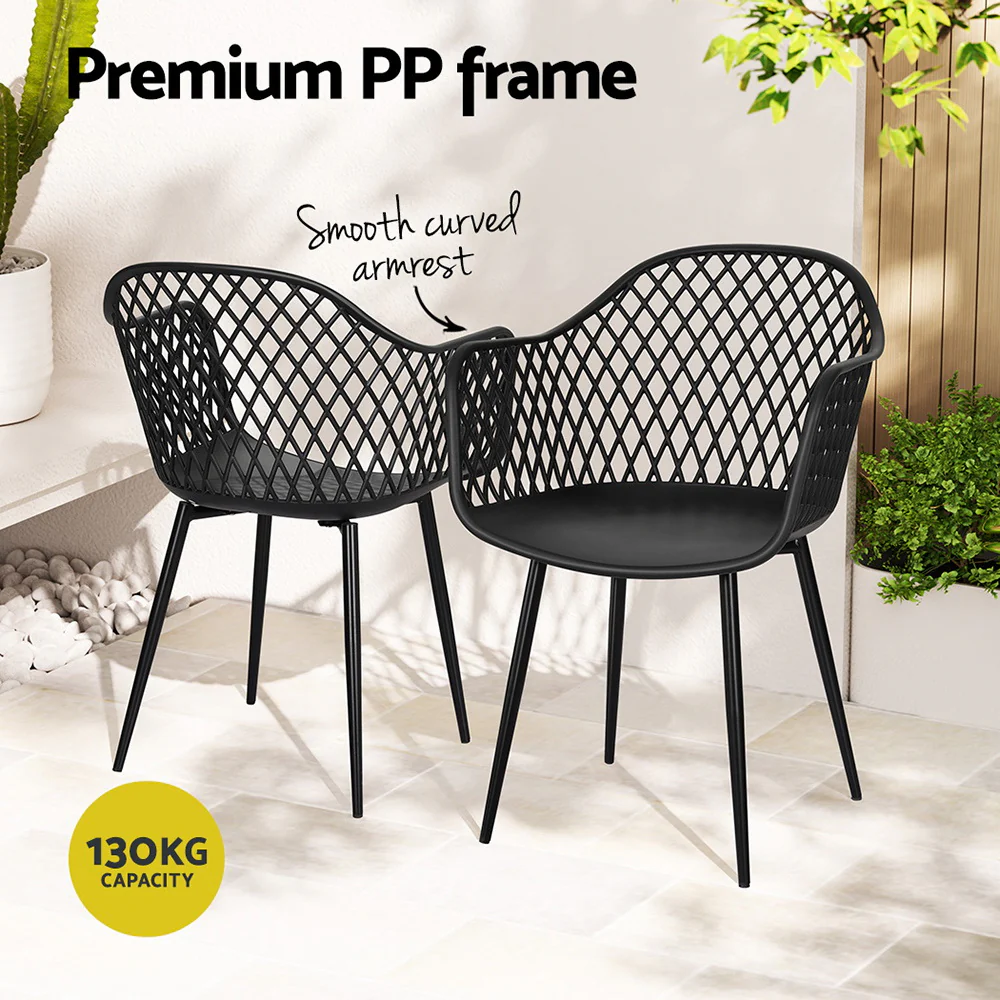 Gerald Set of 4 Outdoor Dining Chairs PP Lounge Chair Patio Furniture Garden - Black - Nurns