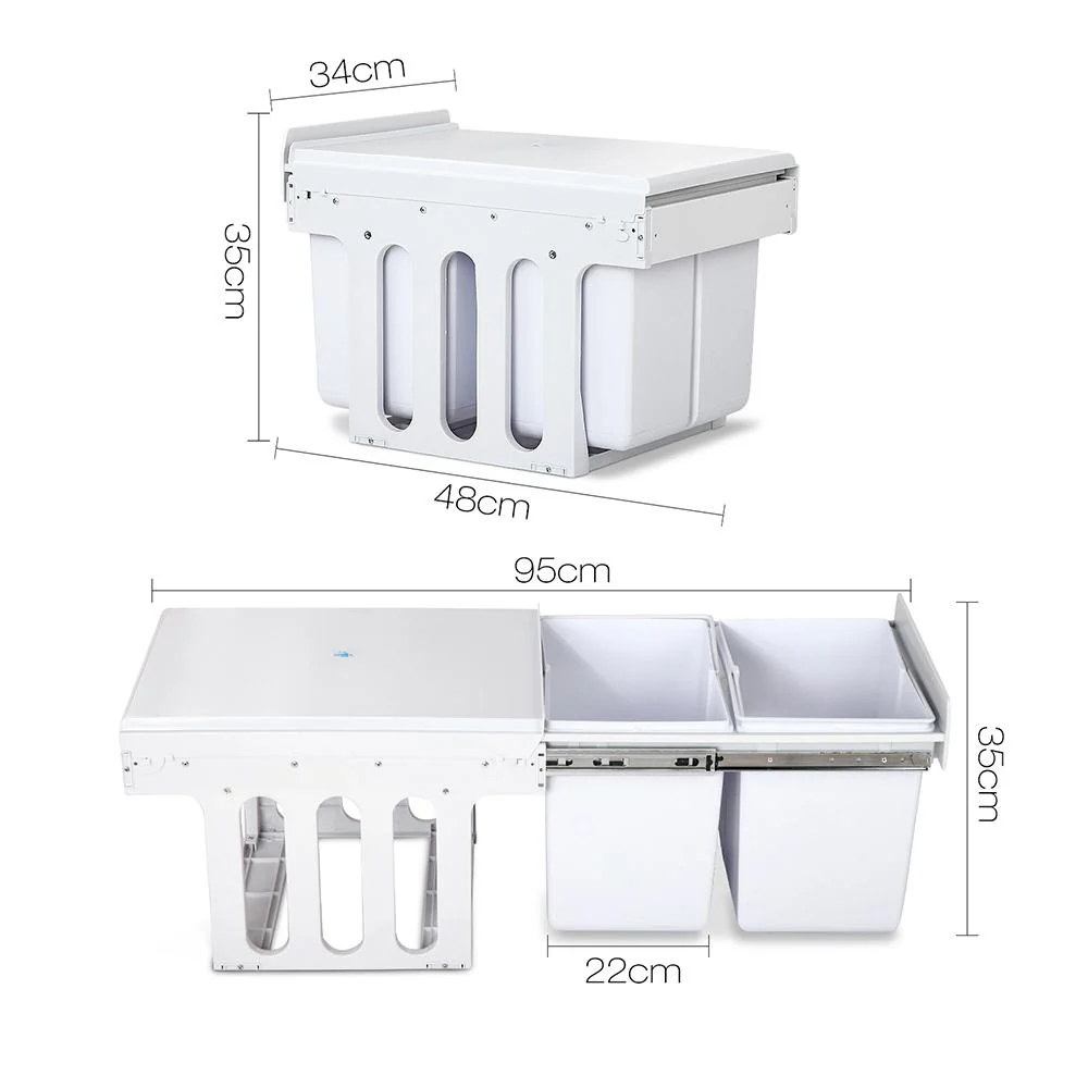 Pull Out Bin Kitchen Double Basket 2X15L White - Nurns