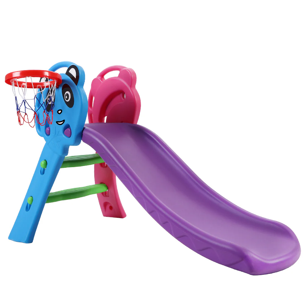 Panda Kids Slide with Basketball Hoop Outdoor Indoor Playground Toddler Play - Nurns