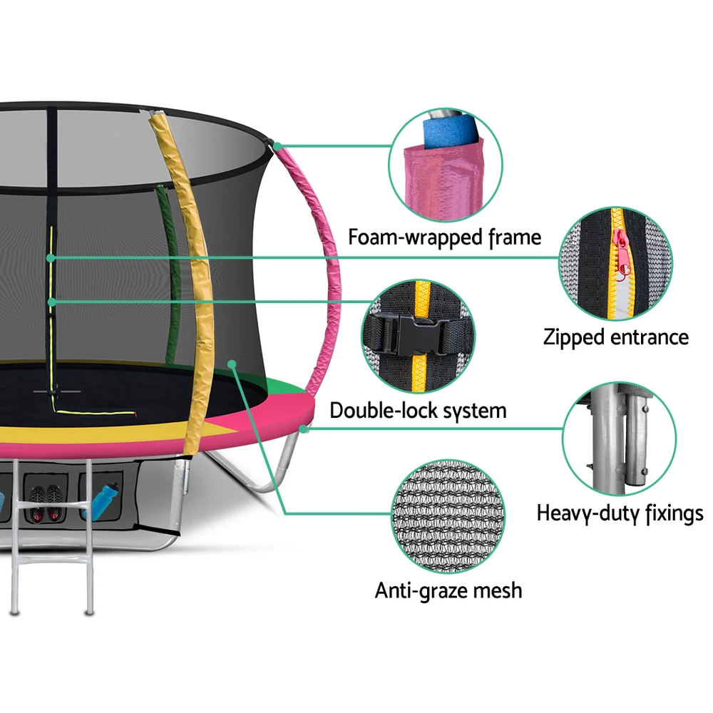 Everfit Trampoline for Kids 8FT with Ladder Enclosure Safety Net Rebounder Colors - Nurns
