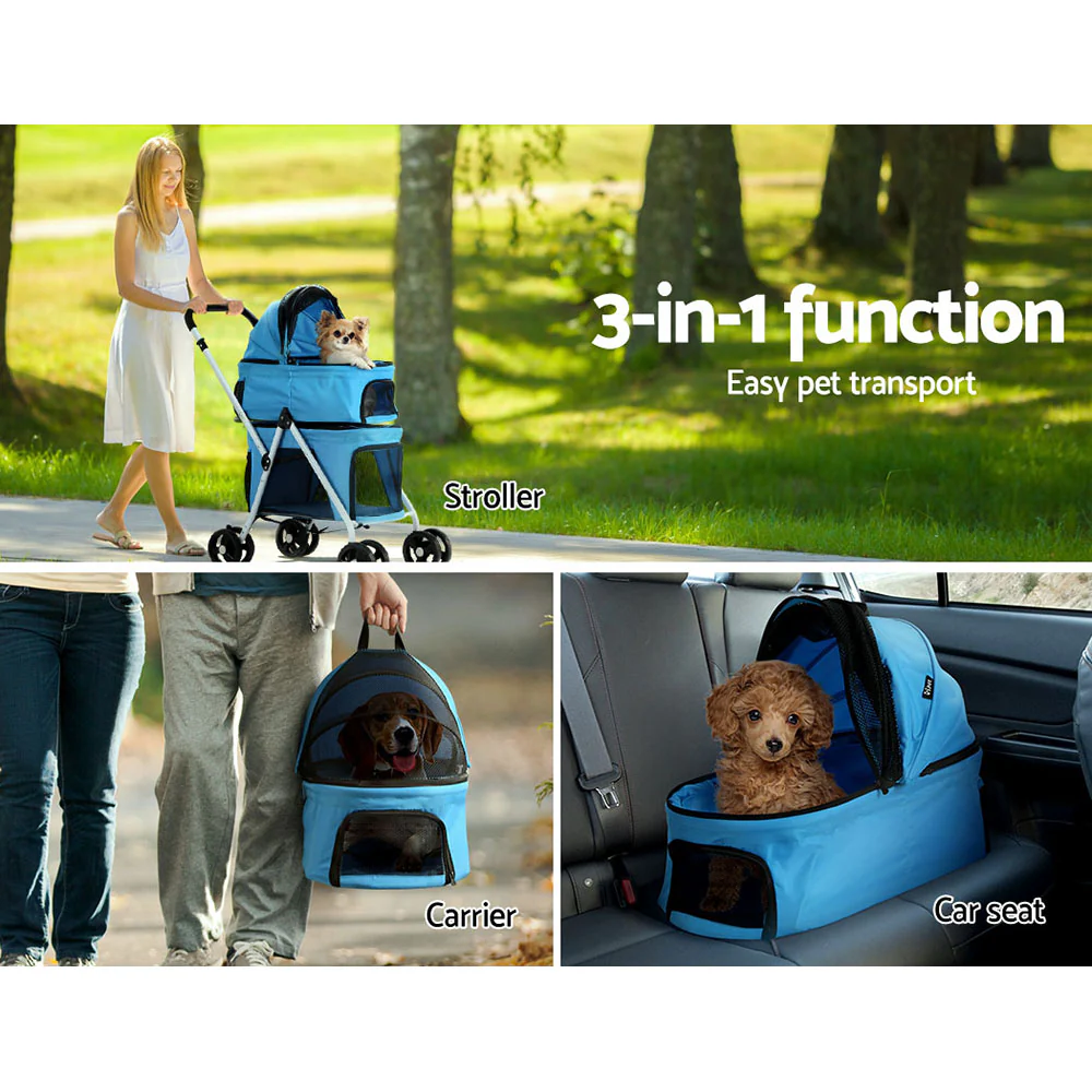 Pet Stroller Dog Pram Cat Carrier Travel Foldable 4 Wheels Double Large - Nurns