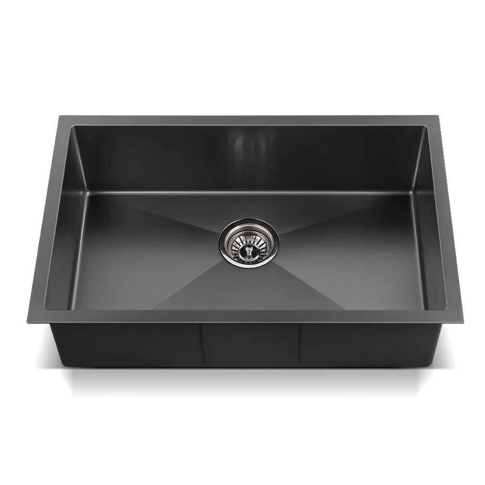 Cefito Kitchen Sink 70X45cm Stainless Steel Basin Single Bowl Black - Nurns