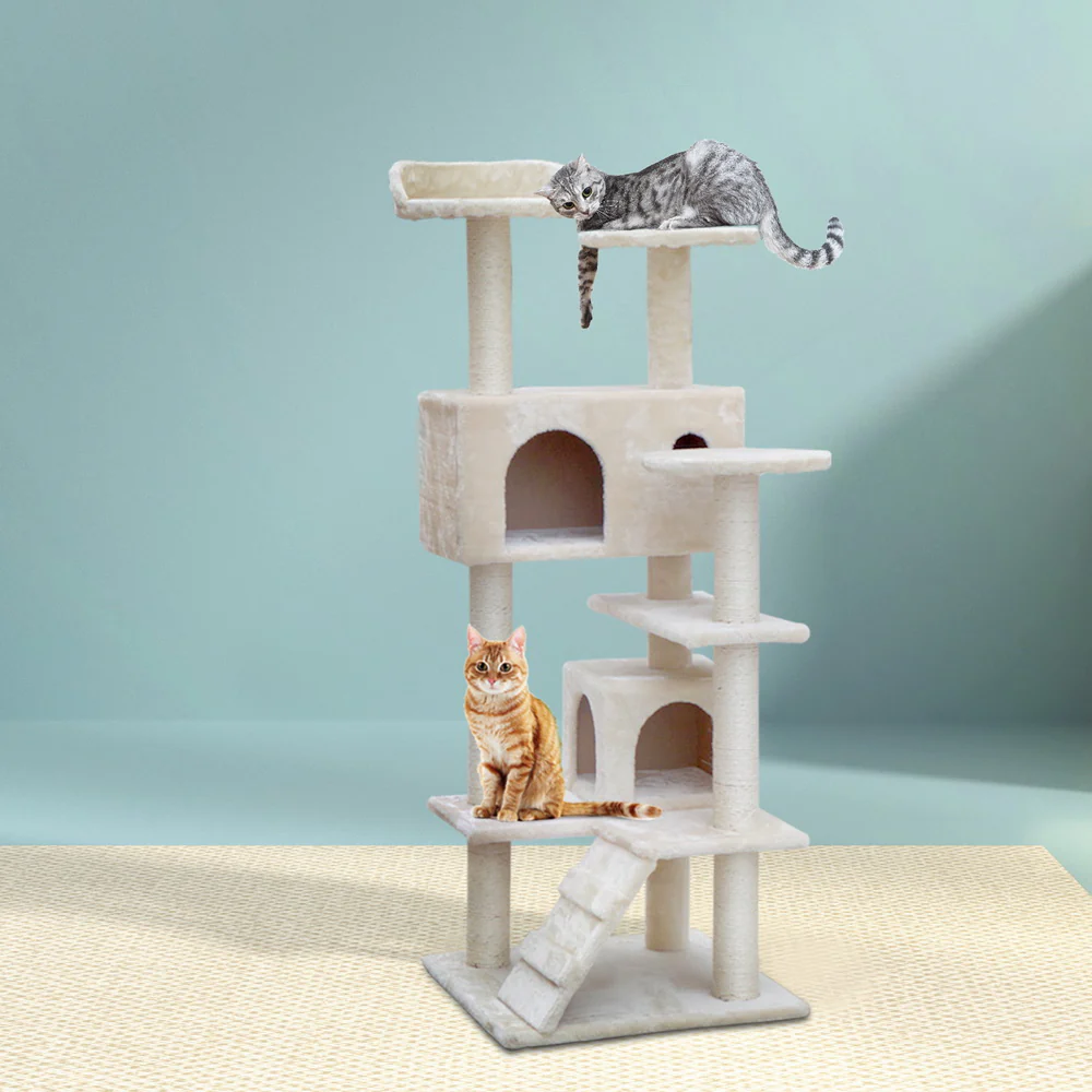 Cat Tree 134cm Trees Scratching Post Scratcher Tower Condo House Furniture Wood Beige - Nurns