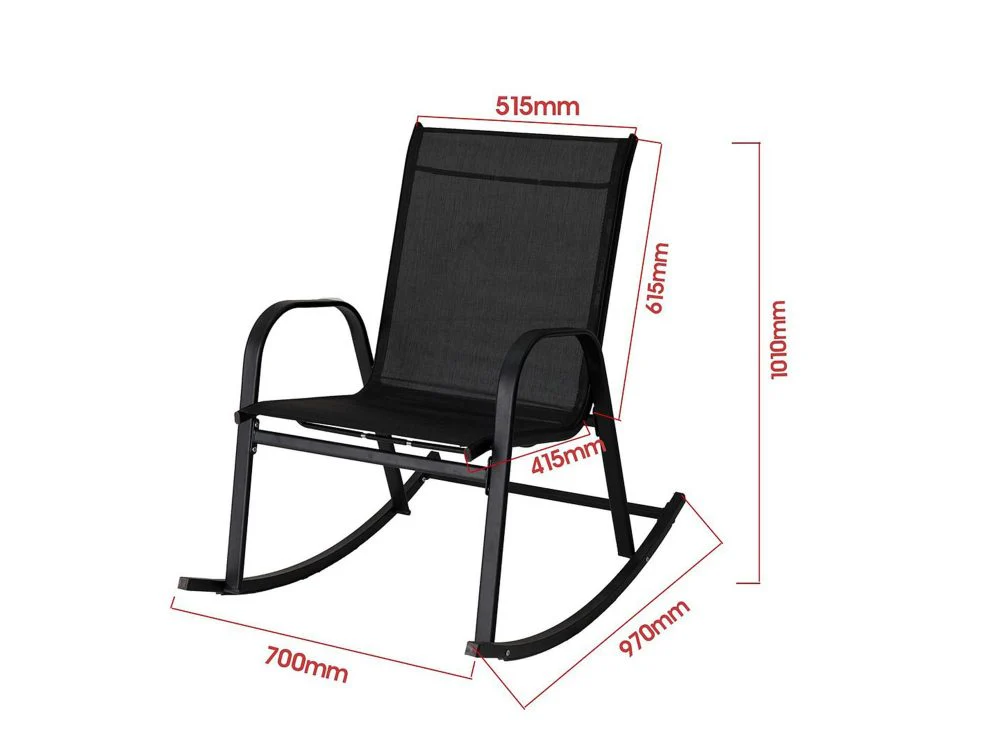 Ellise Rocking Chair High Back Rocker Chairs Steel Metal Textilene Fabric - Black - Nurns