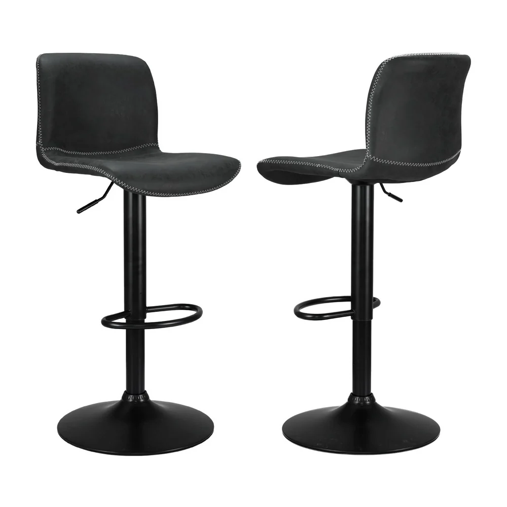 Set of 4 Karachi Bar Stools Kitchen Swivel Gas Lift Chairs - Black - Nurns