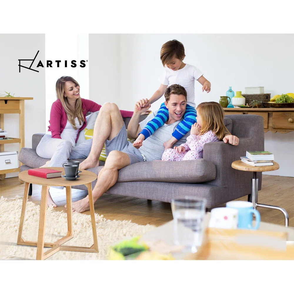 Iestyn Coffee Table Round Nightstand Furniture Wooden - Beige - Nurns