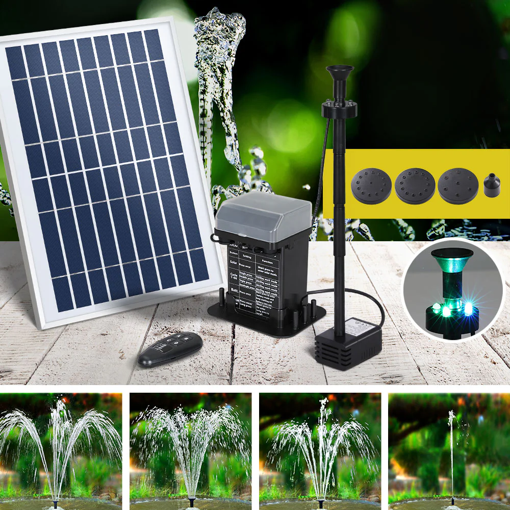 Solar Pond Pump with Battery Kit LED Lights 5.2FT - Nurns