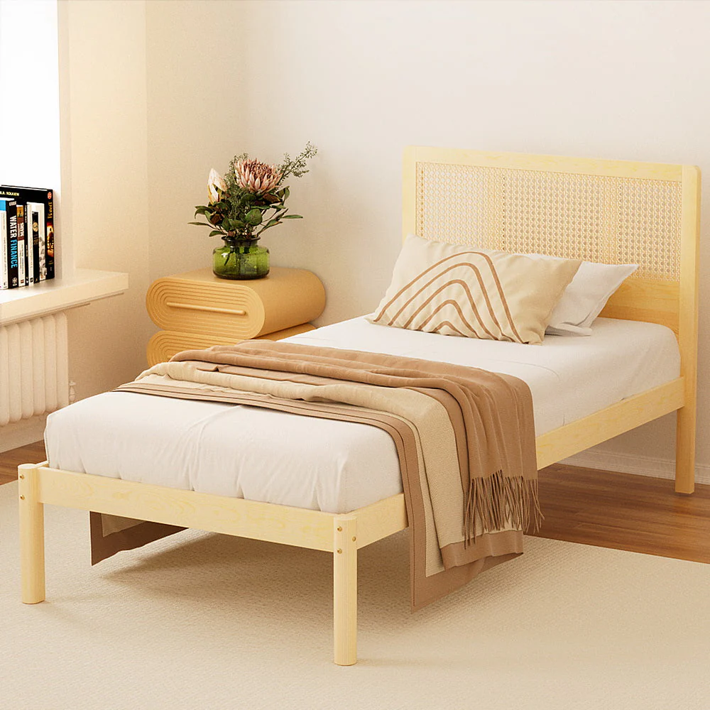 Shale Bed & Mattress Package with 34cm Mattress - Natural Wood Single - Nurns