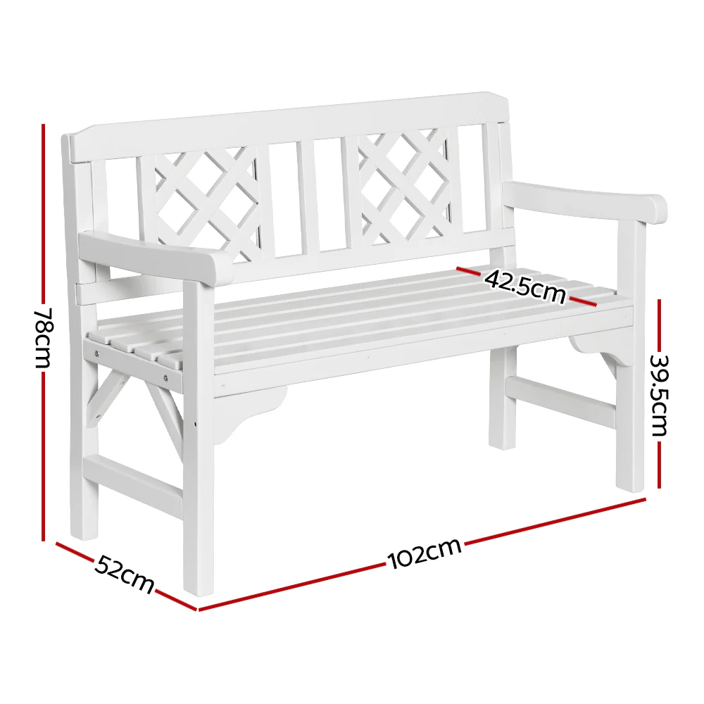 Solene Wooden Garden Bench 2 Seat Patio Furniture Timber Outdoor Lounge Chair - White - Nurns