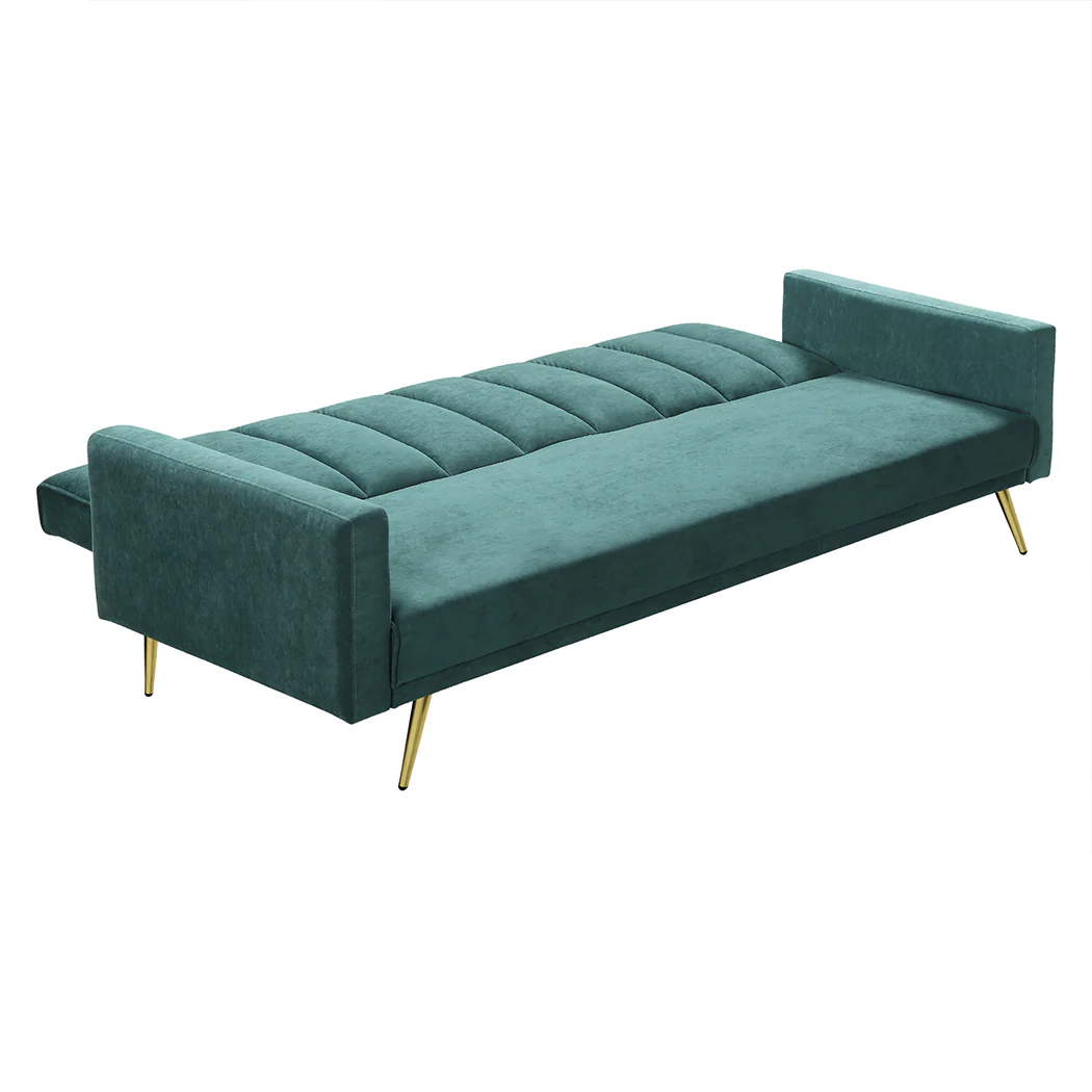Mari 3-Seater Sofa Bed Convertible Velvet Lounge Recliner Couch Sleeper - Green - Nurns