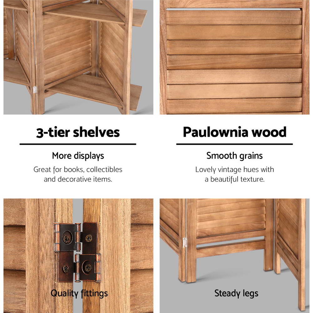 8 Panel Room Divider Screen 326x170cm Shelf - Oak - Nurns