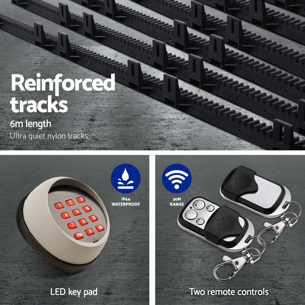 Auto Electric Sliding Gate Opener 1200kg Keypad 6m Rails - Nurns