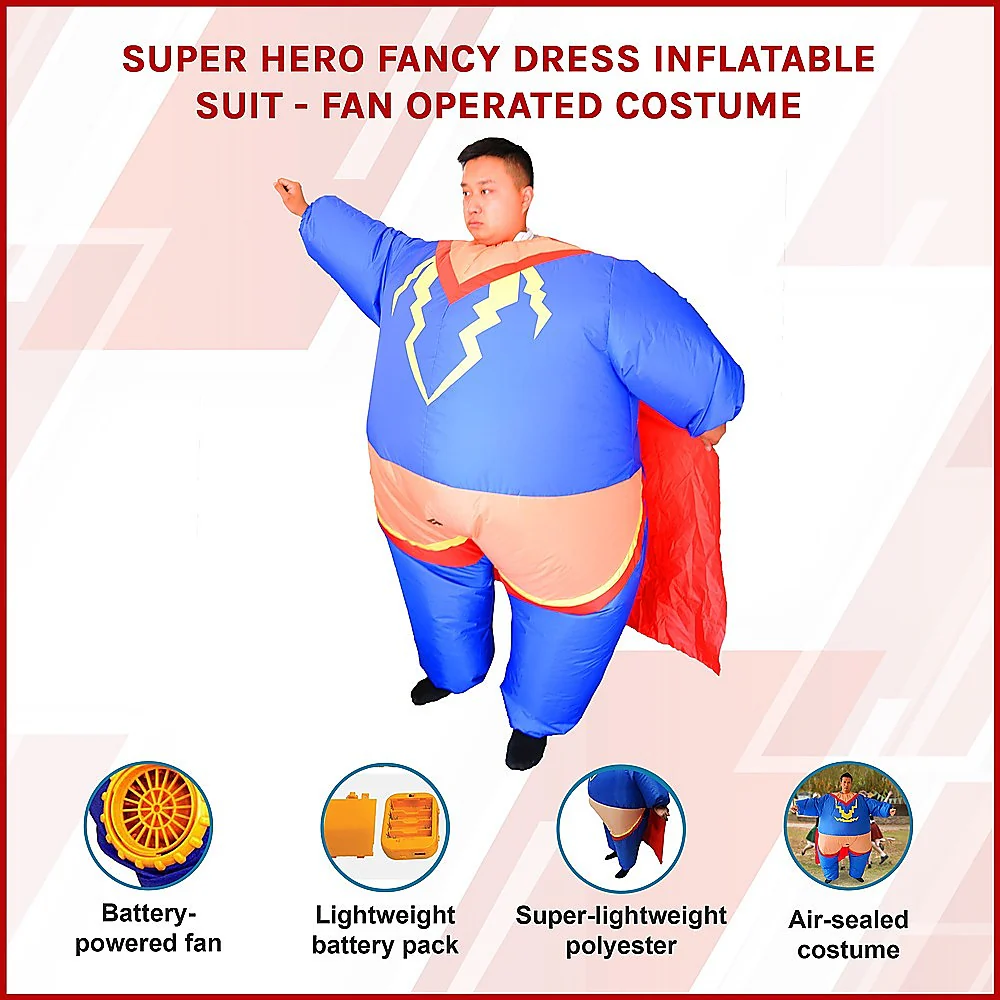 Super Hero Fancy Dress Inflatable Suit - Fan Operated Costume - Nurns