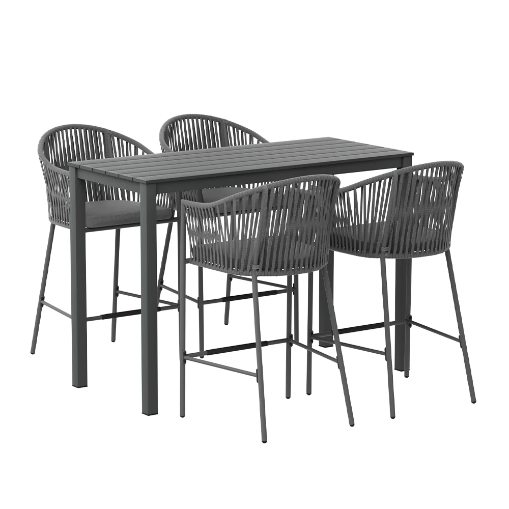 Asher 4-Seater Bar Table Furniture Chairs Table Patio 5-Piece Outdoor Bistro Set - Grey - Nurns