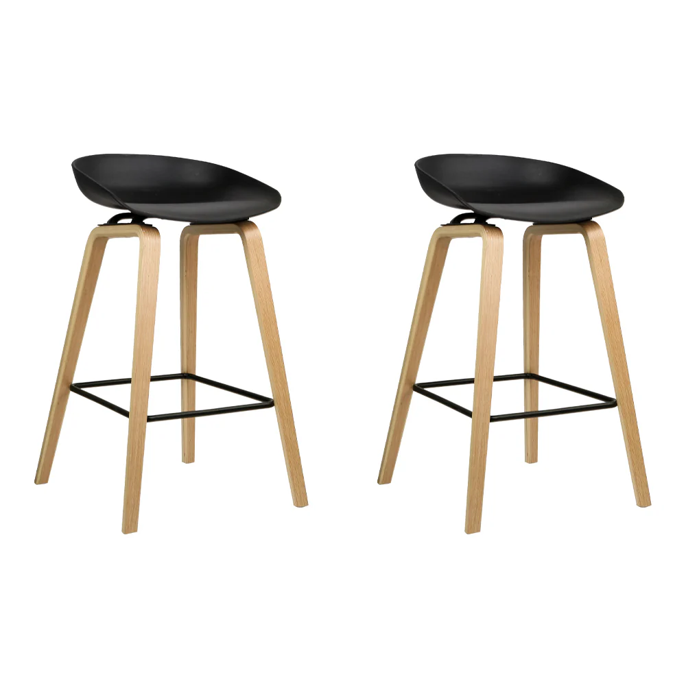 Set of 2 Basel Wooden Square Footrest Bar Stools - Black - Nurns