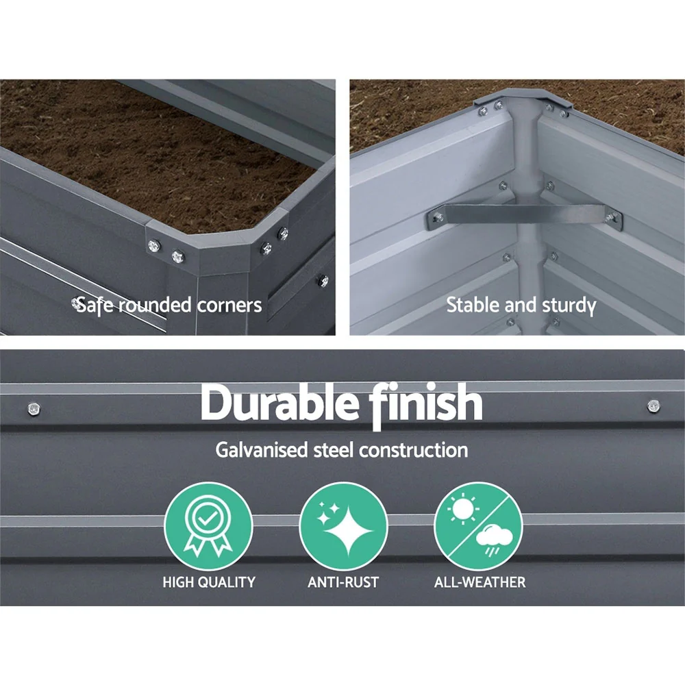 Set of 2 Garden Bed 100x100x77cm Planter Box Raised Container Galvanised - Nurns